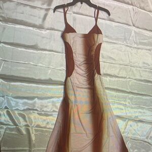 Elegant Cream and Brown Mini Dress